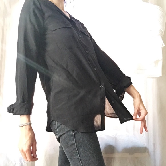 Semi-Sheer Long Sleeve Button Up Blouse - Picture 2 of 2